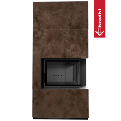 Kaminbausatz KRATKI FLOKI BOX rechts 8 kW Ø 160 Quarzsinter OXIDE MORO schwarz Verkleidung