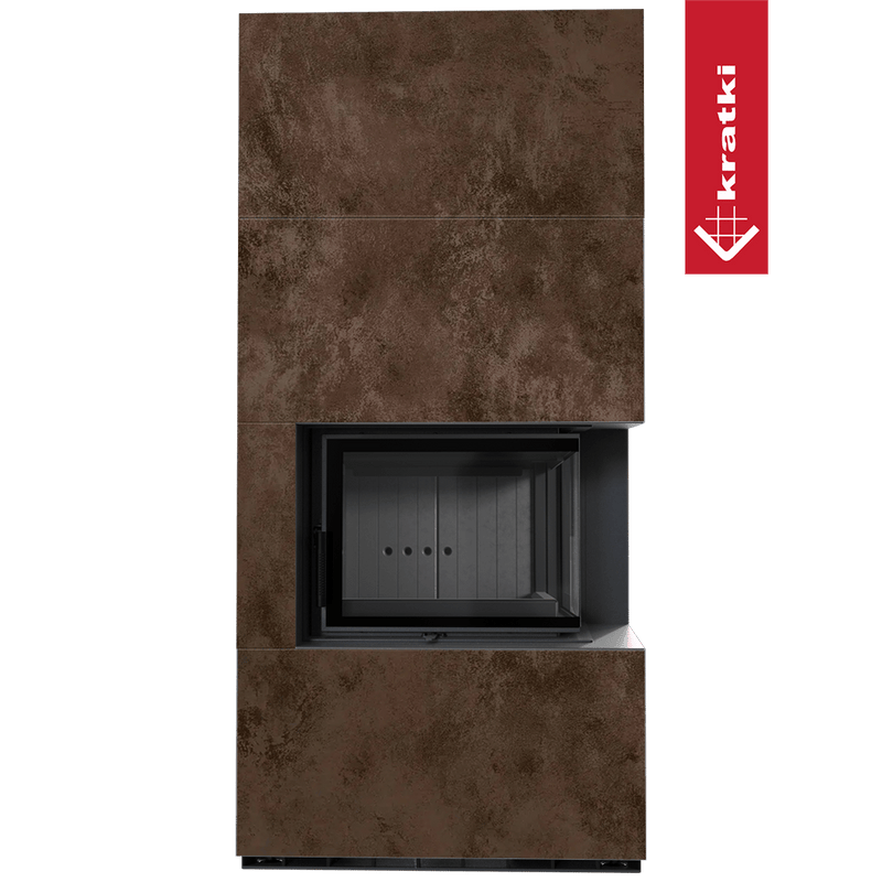 Kaminbausatz KRATKI FLOKI BOX rechts 8 kW Ø 160 Quarzsinter OXIDE MORO schwarz Verkleidung