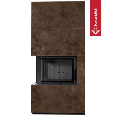 Kaminbausatz KRATKI FLOKI BOX links 8 kW Ø 160 Quarzsinter OXIDE MORO schwarz Verkleidung