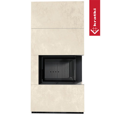 Kaminbausatz KRATKI FLOKI BOX rechts 8 kW Ø 160 Quarzsinter OXIDE BIANCO schwarz Verkleidung