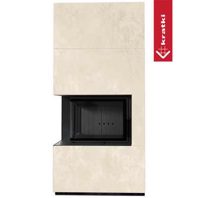 Kaminbausatz KRATKI FLOKI BOX links 8 kW Ø 160 Quarzsinter OXIDE BIANCO schwarz Verkleidung