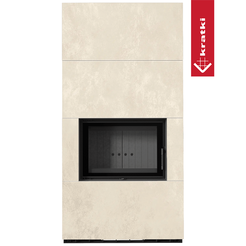Kaminbausatz KRATKI FLOKI BOX 8 kW Ø 160 Quarzsinter OXIDE BIANCO schwarz Verkleidung