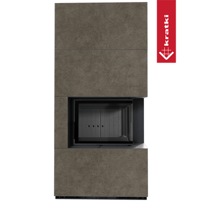 Kaminbausatz KRATKI FLOKI BOX rechts 8 kW Ø 160 Quarzsinter FOKOS PIOMBO schwarz Verkleidung