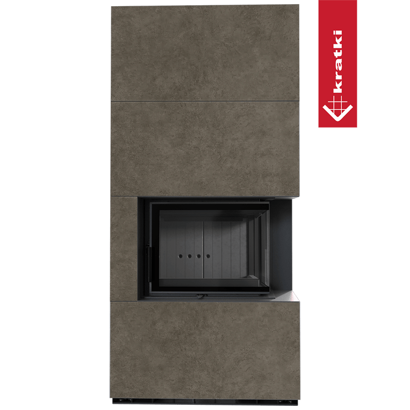 Kaminbausatz KRATKI FLOKI BOX rechts 8 kW Ø 160 Quarzsinter FOKOS PIOMBO schwarz Verkleidung