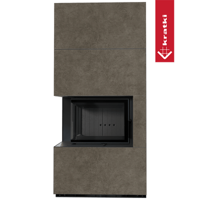 Kaminbausatz KRATKI FLOKI BOX links 8 kW Ø 160 Quarzsinter FOKOS PIOMBO schwarz Verkleidung