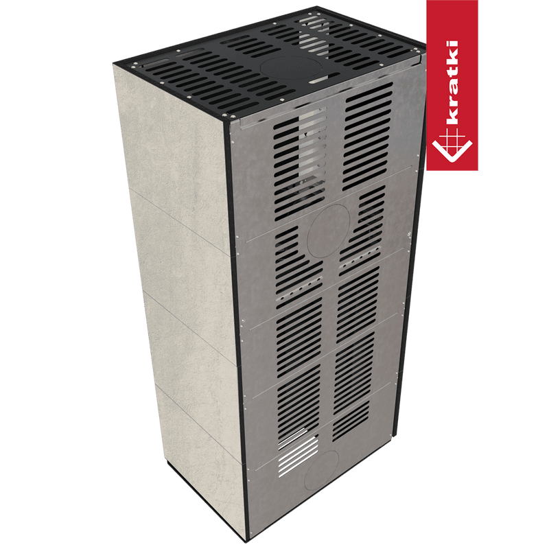 Kaminbausatz KRATKI FLOKI BOX links 8 kW Ø 160 Quarzsinter NATURALI PIETRA DI SAVOIA PERLA BOCCIARDATA