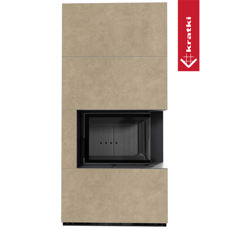 Kaminbausatz KRATKI FLOKI BOX rechts 8 kW Ø 160 Quarzsinter FOKOS RENA schwarz Verkleidung