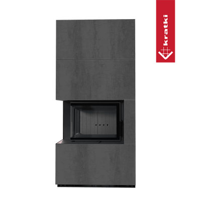 Kaminbausatz KRATKI FLOKI BOX links 8 kW Ø 160 Quarzsinter NATURALI PIETRA DI SAVOIA ANTRANCITE BOCCIARDATA schwarz Verkleidung