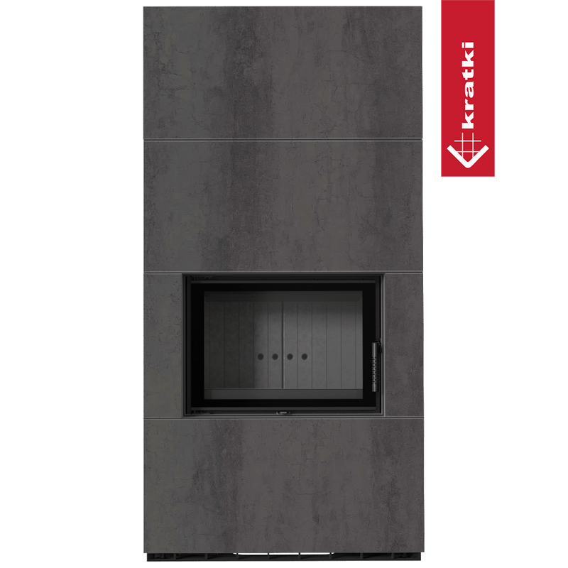 Kaminbausatz KRATKI FLOKI BOX 8 kW Ø 160 Quarzsinter NATURALI PIETRA DI SAVOIA ANTRANCITE BOCCIARDATA schwarz Verkleidung