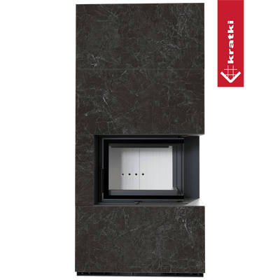 Kaminbausatz KRATKI FLOKI BOX rechts 8 kW Ø 160 Quarzsinter NATURALI NERO GRECO