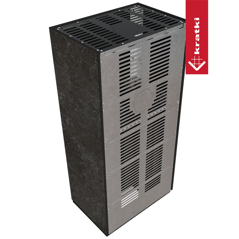 Kaminbausatz KRATKI FLOKI BOX links 8 kW Ø 160 Quarzsinter NATURALI NERO GRECO
