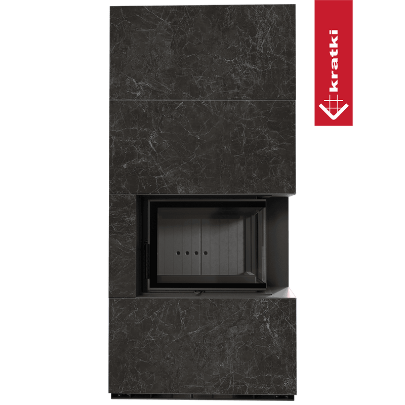 Kaminbausatz KRATKI FLOKI BOX rechts 8 kW Ø 160 Quarzsinter NATURALI NERO GRECO schwarz Verkleidung