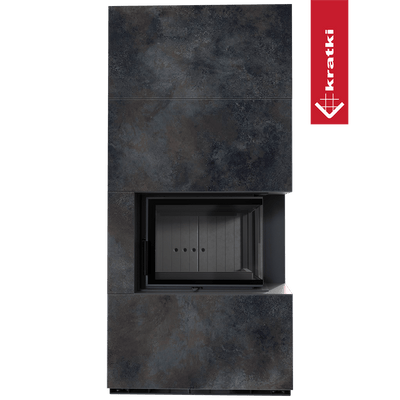 Kaminbausatz KRATKI FLOKI BOX rechts 8 kW Ø 160 Quarzsinter OSSIDO NERO schwarz Verkleidung