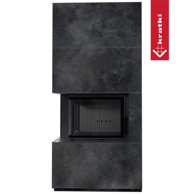 Kaminbausatz KRATKI FLOKI BOX links 8 kW Ø 160 Quarzsinter OSSIDO NERO schwarz Verkleidung