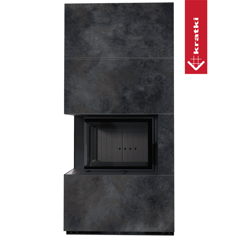 Kaminbausatz KRATKI FLOKI BOX links 8 kW Ø 160 Quarzsinter OSSIDO NERO schwarz Verkleidung