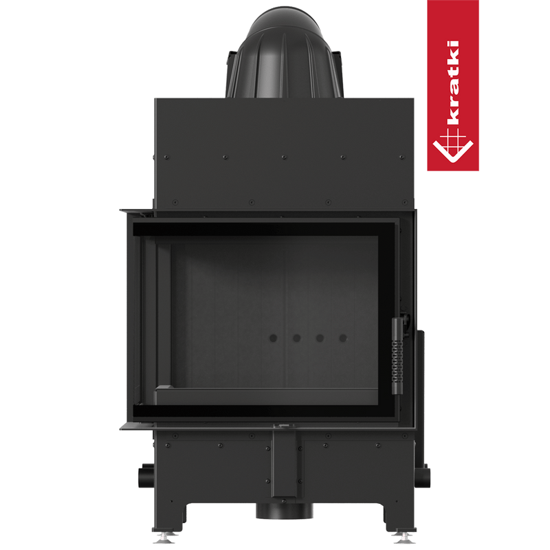Kamineinsatz aus Stahl KRATKI FLOKI S links 8 kW Ø 160 schwarz Verkleidung mit Türfeder