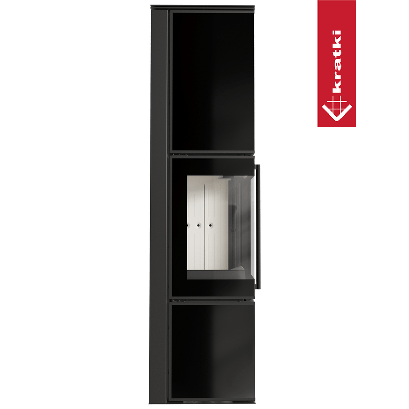 Kaminofen aus Stahl KRATKI TORA/L 8 kW Ø 150 Schwarzes Glaspaneel mit Türfeder