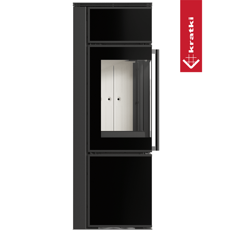 Kaminofen aus Stahl KRATKI TORA/S 8 kW Ø 150 Schwarzes Glaspaneel mit Türfeder