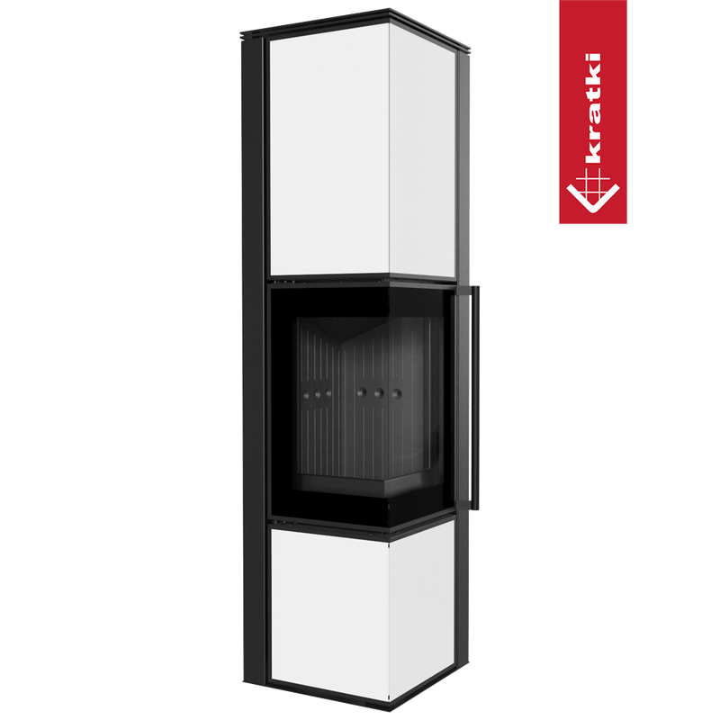Kaminofen aus Stahl KRATKI TORA/L 8 kW Ø 150 Weißes Glaspaneel schwarz Verkleidung