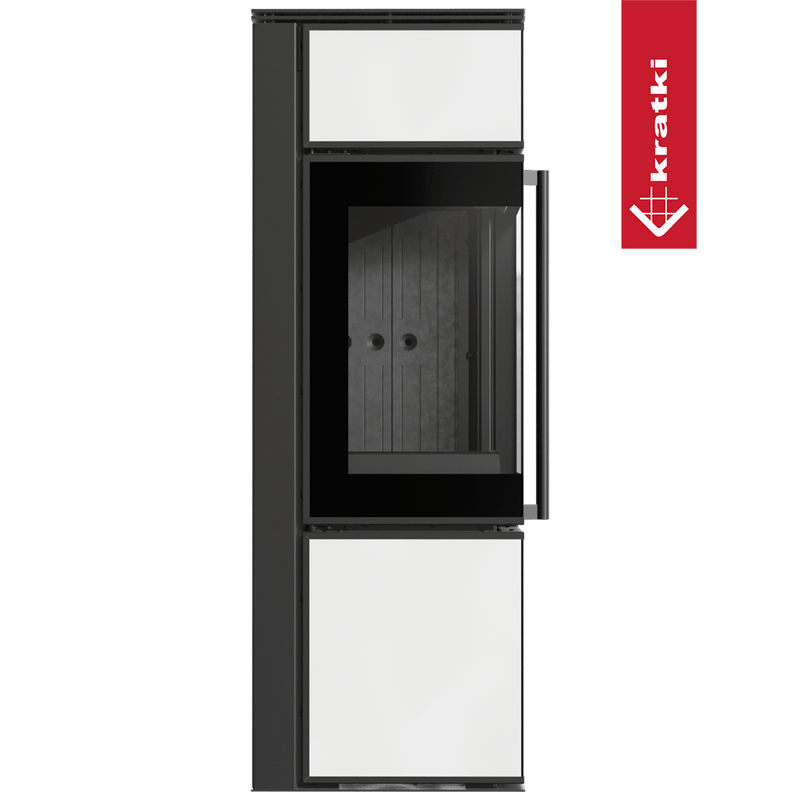 Kaminofen aus Stahl KRATKI TORA/S 8 kW Ø 150 Weißes Glaspaneel schwarz Verkleidung mit Türfeder