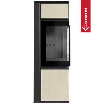 Kaminofen aus Stahl KRATKI TORA/S 8 kW Ø 150 Quarzsinter FOKOS SALE schwarz Verkleidung mit Türfeder