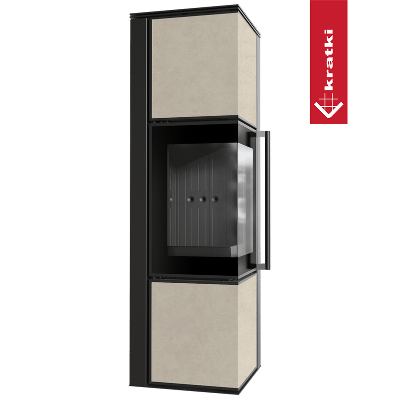 Kaminofen aus Stahl KRATKI TORA/M 8 kW Ø 150 Quarzsinter FOKOS SALE schwarz Verkleidung