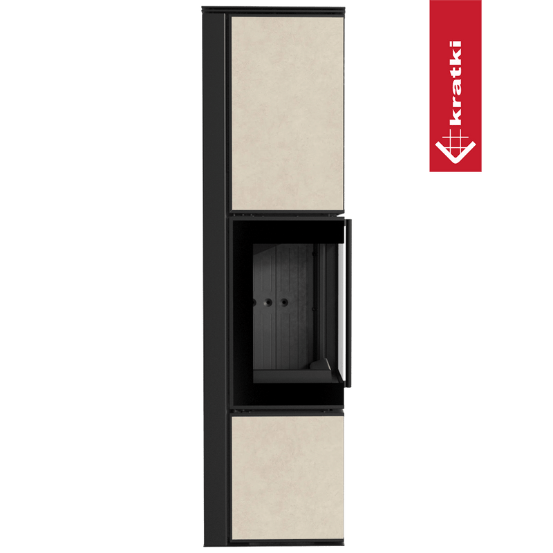Kaminofen aus Stahl KRATKI TORA/L 8 kW Ø 150 Quarzsinter FOKOS SALE schwarz Verkleidung