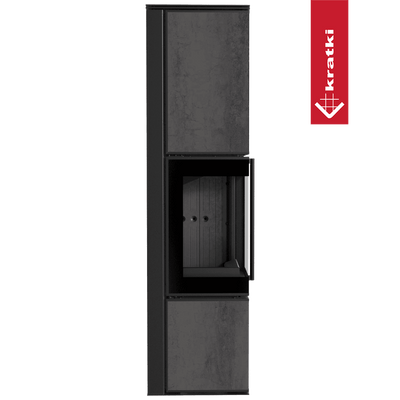 Kaminofen aus Stahl KRATKI TORA/L 8 kW Ø 150 Quarzsinter NATURALI PIETRA DI SAVOIA ANTRANCITE BOCCIARDATA schwarz Verkleidung
