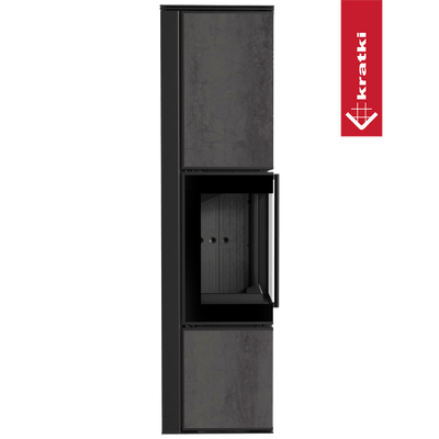 Kaminofen aus Stahl KRATKI TORA/L 8 kW Ø 150 Quarzsinter NATURALI PIETRA DI SAVOIA ANTRANCITE BOCCIARDATA schwarz Verkleidung mit Türfeder