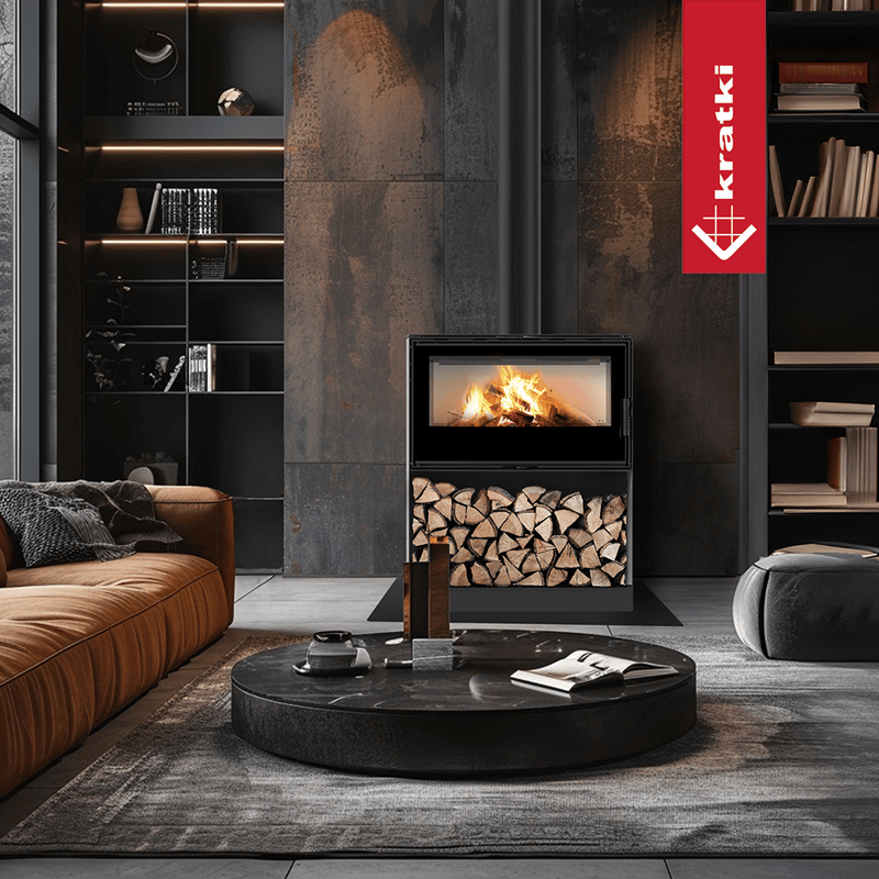 Kaminofen aus Stahl KRATKI KARI 95 Ø 180 14 kW Platz für Holz mit Türfeder