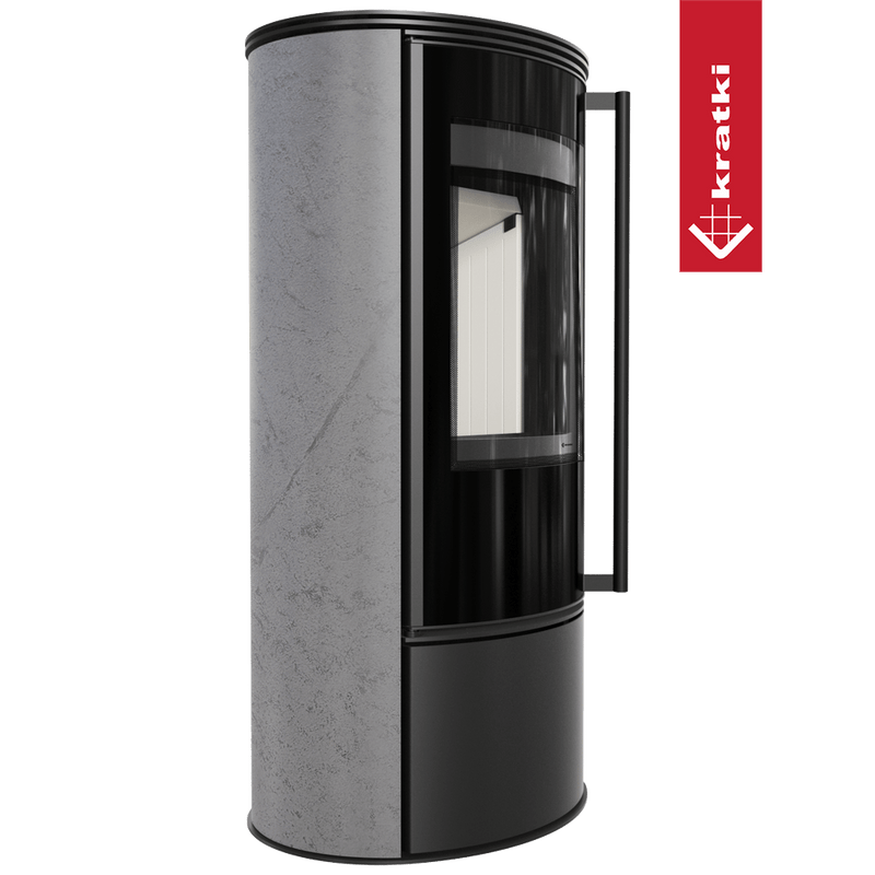 Kaminofen aus Stahl KRATKI ERIK Ø 150 5,5 kW dekorative Keramiken GRAY SATIN