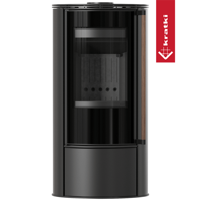 KRATKI ERIK Ø150 5,5 kW Schwarz Thermotec Ofen mit Griff aus Jatoba-Holz