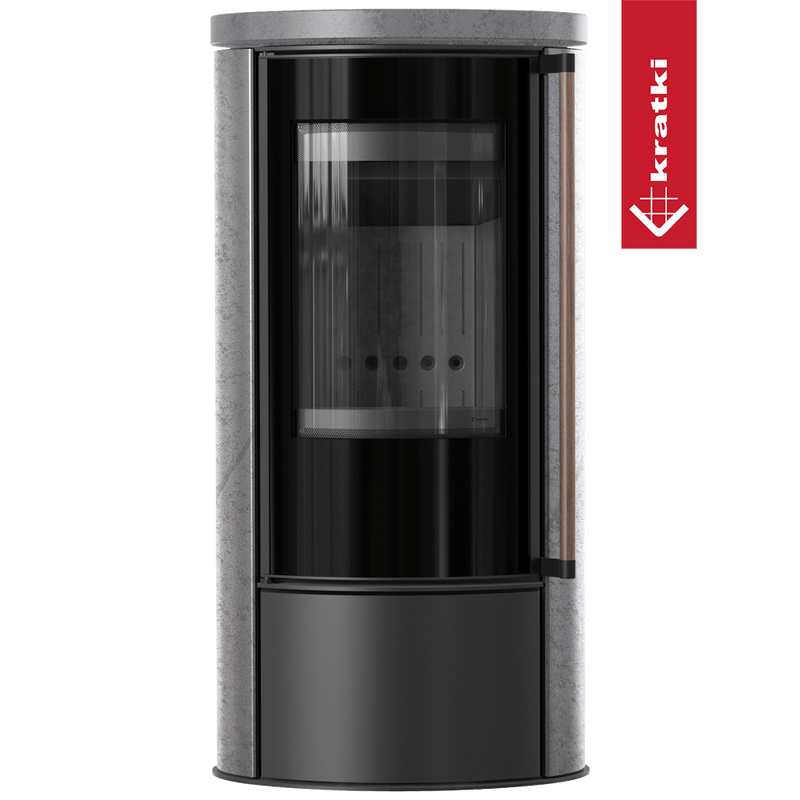 Ofen ERIK Ø150 5 5kW GREY SATIN Keramik schwarz Thermotec Griff Jatoba