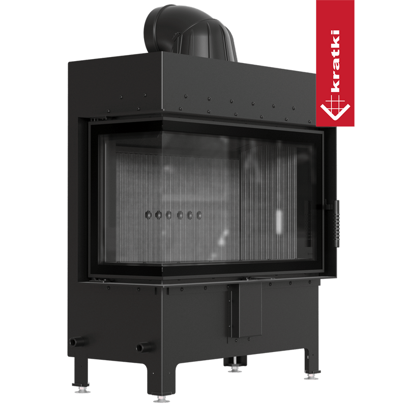 Kamineinsatz aus Stahl KRATKI LUCY links 14 kW Ø 200 schwarz Verkleidung