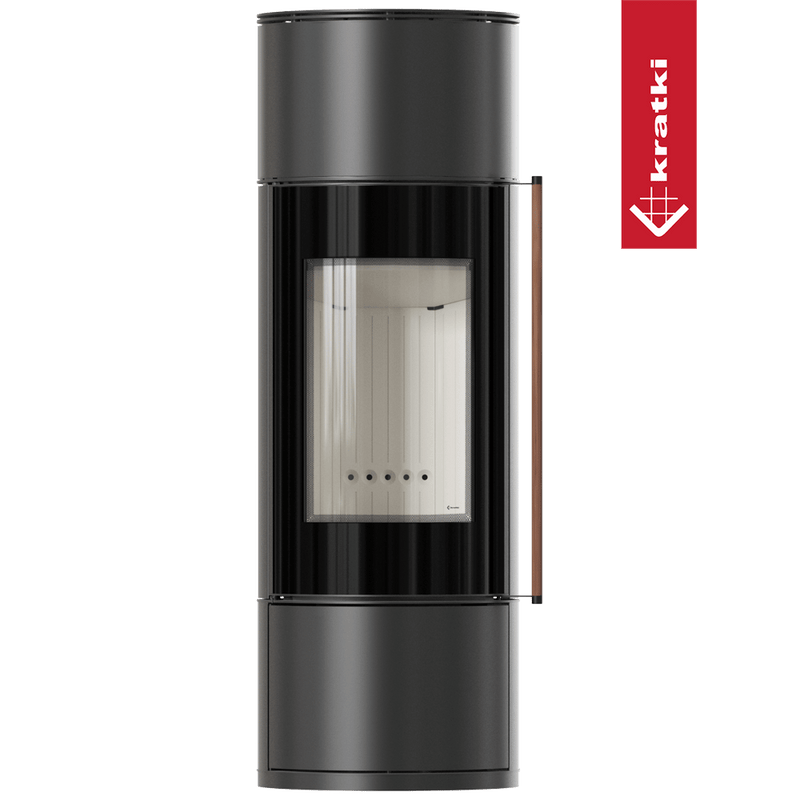 Kaminofen aus Stahl KRATKI AMBLER Ø 150 7 kW mit Türfeder griff aus Jatobaholz