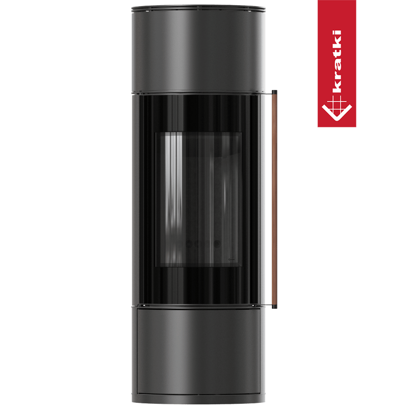 Kaminofen aus Stahl KRATKI AMBLER Ø 150 7 kW schwarz mit Türfeder griff Jatobaholz