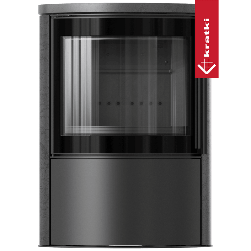 BJORN Ø 150 7 kW freistehender Stahlofen Hochdekorative GRAFITE SATIN Speicherkeramik; Keramikabdeckung; schwarzes Thermotec