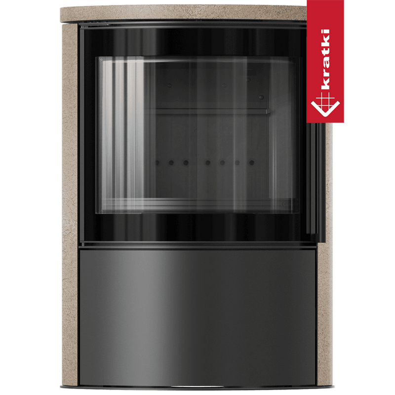 BJORN Ø 150 7 kW freistehender Stahlofen, dekorative GOLD SATIN-Speicherkeramik; Keramikabdeckung; schwarzes Thermotec