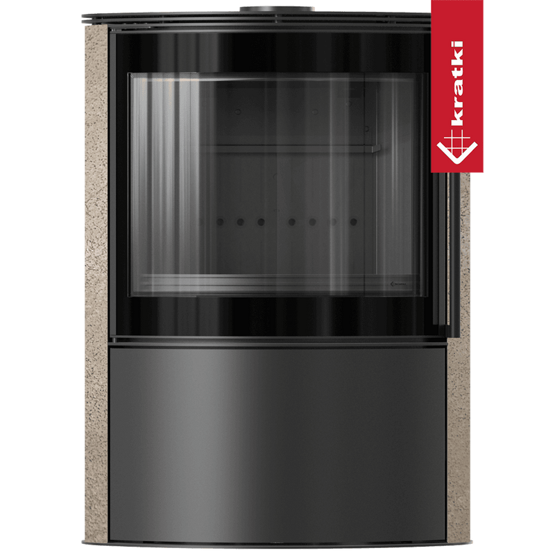 BJORN Ø 150 7 kW freistehender Stahlofen, dekorative GOLD SATIN-Speicherkeramik; Stahlabdeckung; schwarzes Thermotec