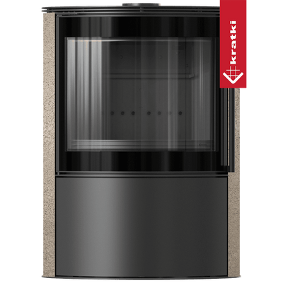 BJORN Ø 150 7 kW freistehender Stahlofen, dekorative GOLD SATIN Speicherkeramik; Stahlabdeckung; schwarzes Thermotec; mit Verschlussmechanismus