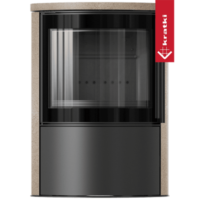 BJORN Ø 150 7 kW freistehender Stahlofen, dekorative GOLD SATIN-Speicherkeramik; Keramikabdeckung; schwarzes Thermotec; mit Verschlussmechanismus