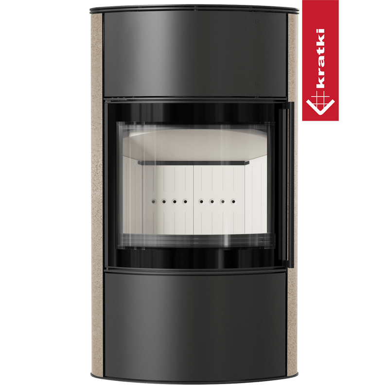 BJORN freistehender Stahlofen Ø 150 7 kW Hochdekorative GOLD SATIN Speicherkeramik; Stahlabdeckung; mit Verschlussmechanismus