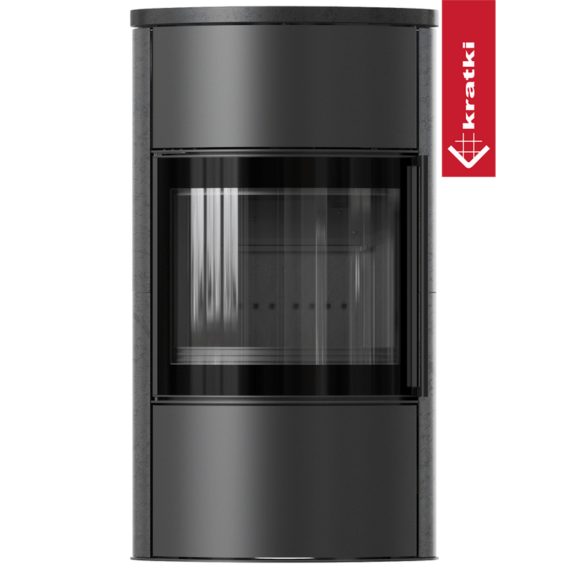 BJORN Ø 150 7 kW freistehender Stahlofen Hochdekorative GRAFITE SATIN Speicherkeramik; Keramikabdeckung; schwarzes Thermotec