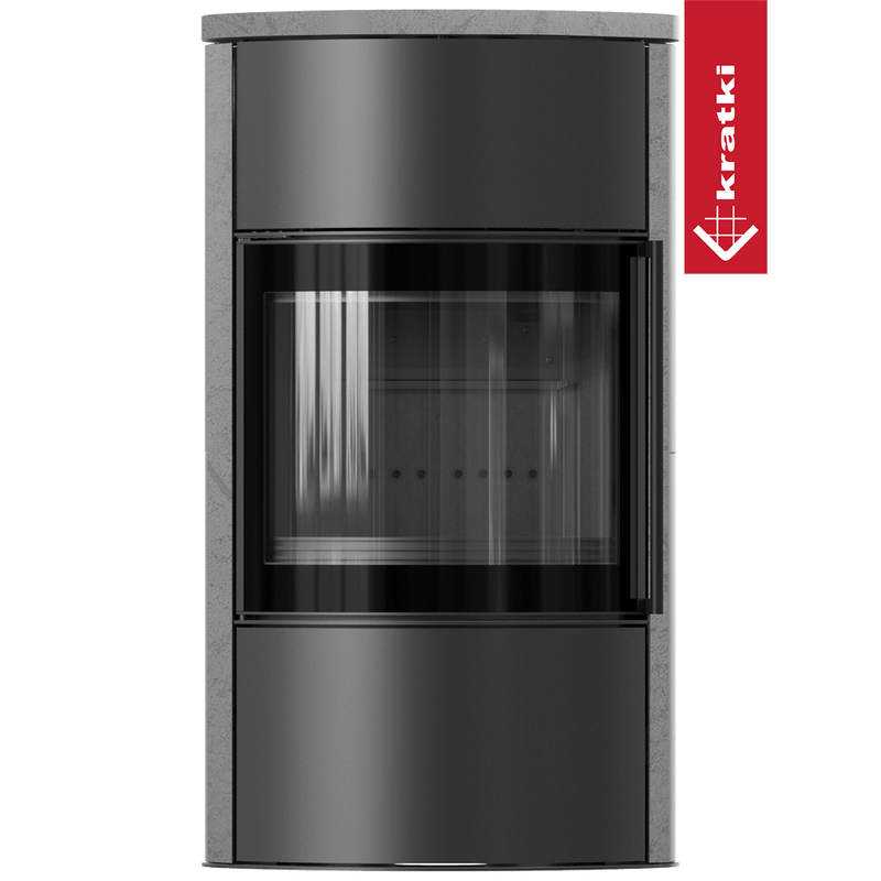 BJORN freistehender Stahlofen Ø 150 7 kW Hochdekorative Speicherkeramik GRAY SATIN; Keramikabdeckung; schwarzes Thermotec