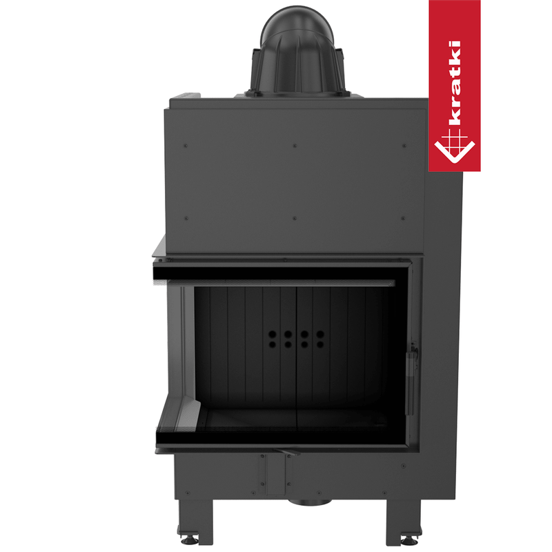 Kamineinsatz aus Stahl KRATKI MBZ links 13 kW Ø 200 schwarz Verkleidung