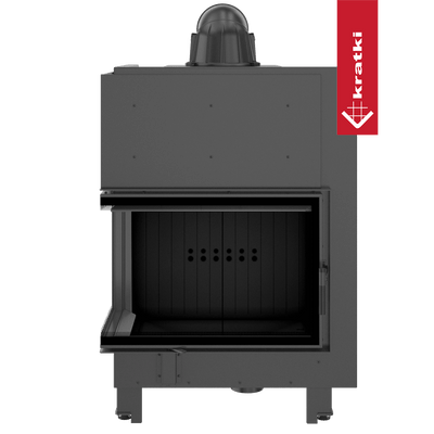Kamineinsatz aus Stahl KRATKI MBA links 17 kW Ø 200 gebogenes Glas schwarz Verkleidung
