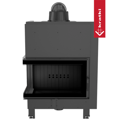 Kamineinsatz aus Stahl KRATKI MBO links 15 kW Ø 200 gebogenes Glas schwarz Verkleidung