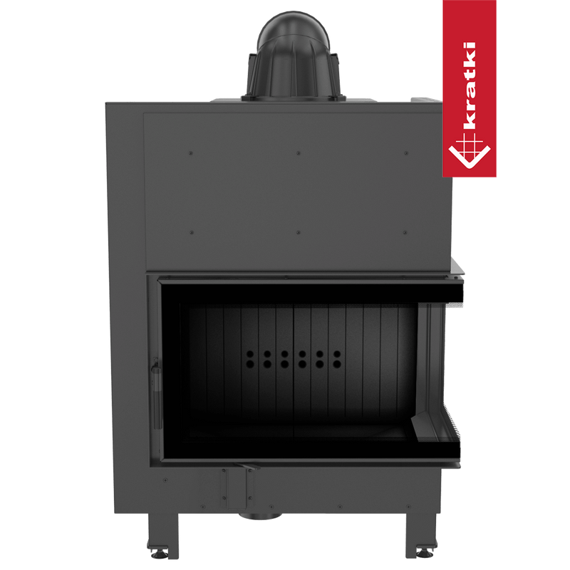 Kamineinsatz aus Stahl KRATKI MBO rechts 15 kW Ø 200 schwarz Verkleidung