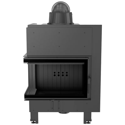 Kamineinsatz aus Stahl KRATKI MBM links 10kW Ø200 gebogenes Glas schwarz Verkleidung