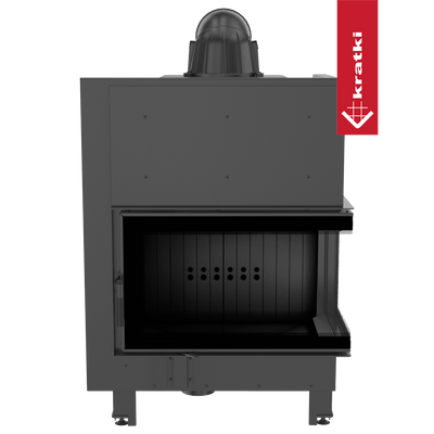Kamineinsatz aus Stahl KRATKI MBO rechts 15 kW Ø 200 gebogenes Glas schwarz Verkleidung